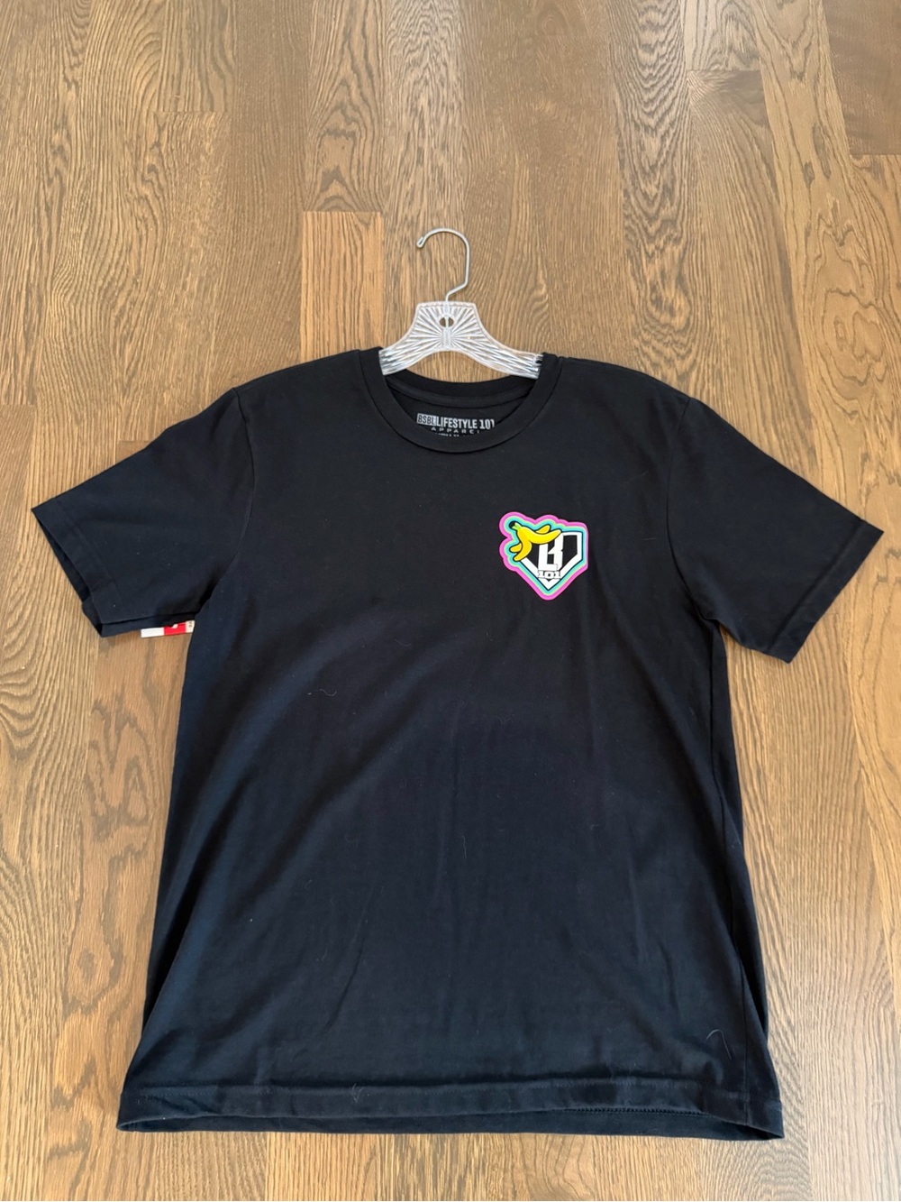 Kids Black Short-Sleeve Tee with Colorful Heart Patch